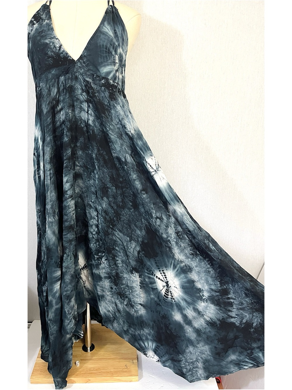 Love Stitch black gray Tie-Dye Halter Maxi Dress